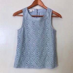 Baby Blue Floral Lace Sleeveless Blouse Top